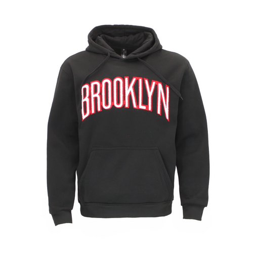 FIL Mens Fleece Hoodie Pullover Hooded Embroidered Jumper Sweater - BROOKLYN [Size: XS] [Colour: Black]