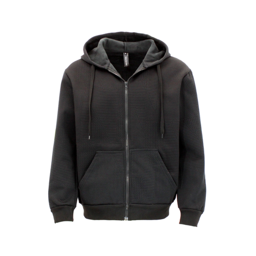 FIL Men's Zip up Thick Fleece Hoodie Jacket Hooded Geometric Pattern Coat Jacket [Size: M] [Colour: Black]