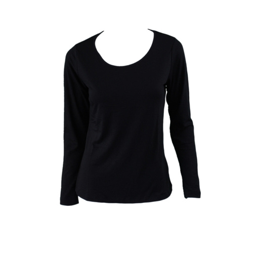 Women's Long Sleeve Crew Neck Soft Stretch T Shirt Tee Top Basic Plain Colours [Colour: Black] [Size: 2XL] 