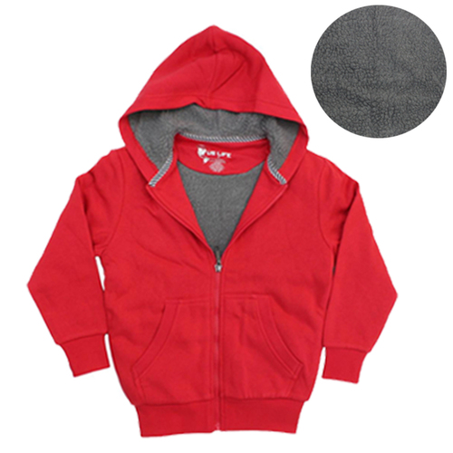 Kids Unisex Thick Hoodie Zip Up Jacket Cotton Rich Sherpa Fur Jumper Winter Coat [Size: XL (14-16)] [Colour: Red]