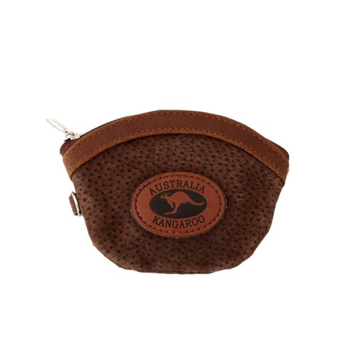Australian Souvenir Coin Purse Pouch Bag 100% Genuine Suede Leather Australia [Design: Rounded – Dark Brown]