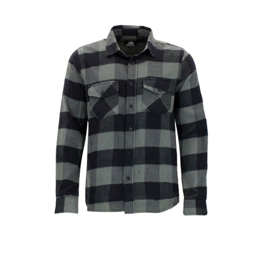 Men's Flannelette Shirt Long Sleeve Check Print Pattern Cotton Flannel [Size: S] [Colour: Charcoal/Check]