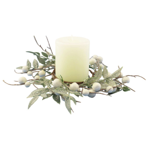 Christmas White Holly Berry Candle Wreath Ring Table Decoration Centrepiece 27cm