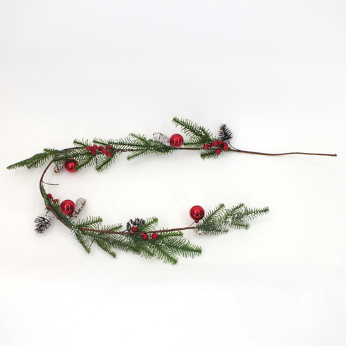 145cm Artificial Vine Garland Christmas Table Decor Pine Leaves Red Berries - Red