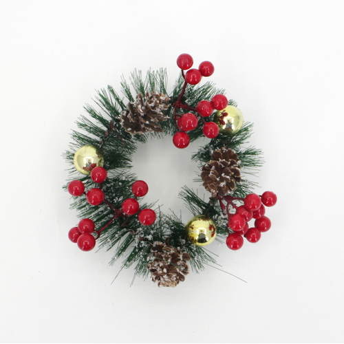 Christmas Snowy Red Berry Wreath Candle Ring Decoration Table Centrepiece 15cm [Design: B]