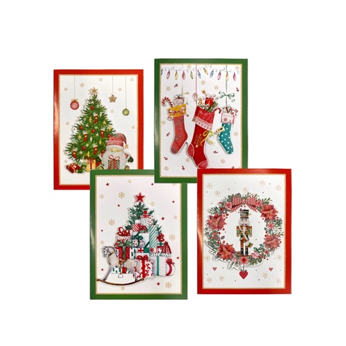 12x Christmas Xmas 3D Premium Greeting Cards w Envelopes Glitter Foil [Design: D]