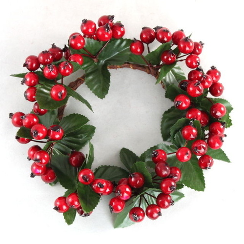 2x Christmas Red Berry Candle Holder Table Centrepiece Decoration Mini Wreath [Design: 18cm]