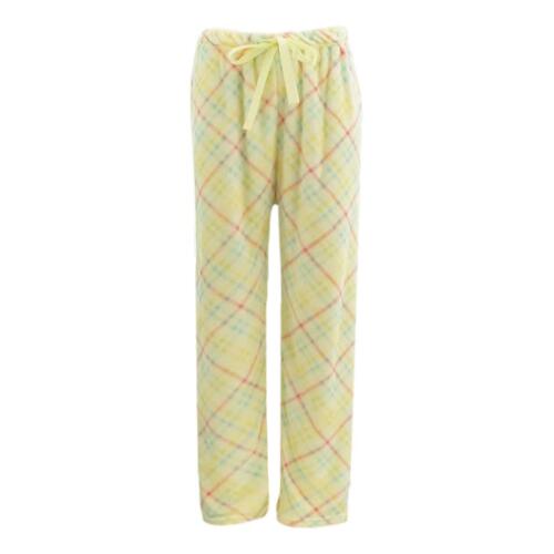 Womens Plush Fleece Pyjama Lounge Pants - Yellow/Plaid [Size: 14-16]