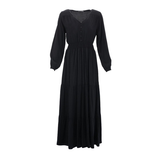 FIL Women's Long Sleeve Summer Dress w/ Pockets - Black (pockets) [Size: 8]