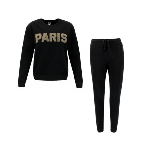 FIL Women's Fleece Tracksuit 2pc Set Loungewear - PARIS/Black [Size: 8]