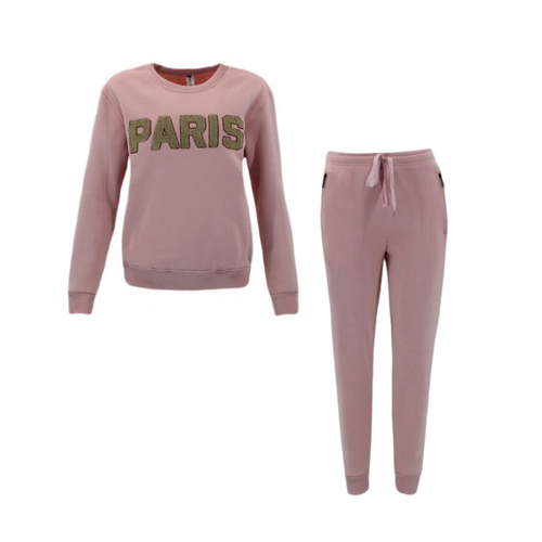 FIL Women's Fleece Tracksuit 2pc Set Loungewear - PARIS/Dusty Pink [Size: 8]