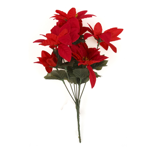 4x Bunches Red Christmas Poinsettia Bush 7 heads Artificial Flowers