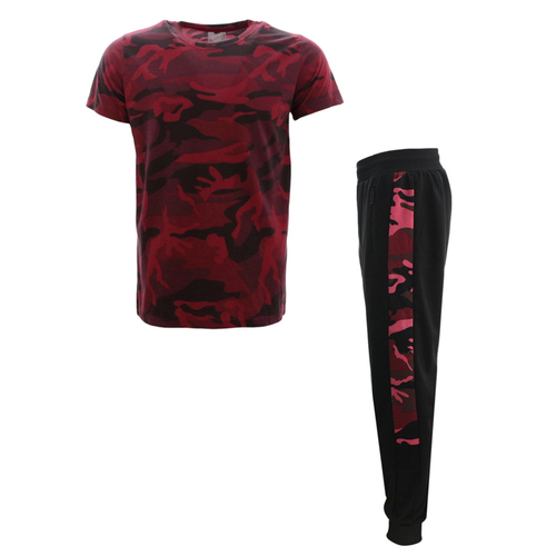 FIL Men's Camo T-Shirt & Tracksuit Set - Red Camo [Size: S]