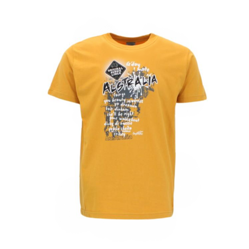 Adult Men's Cotton T Shirt Australia Day Souvenir Funny-Aussie Lingo/Mustard [Size: S]