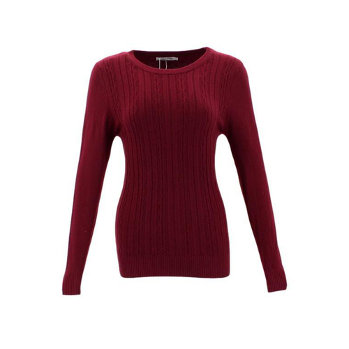 FIL Women's Knitted Crew Neck Sweater - Burgundy [Size: 8]