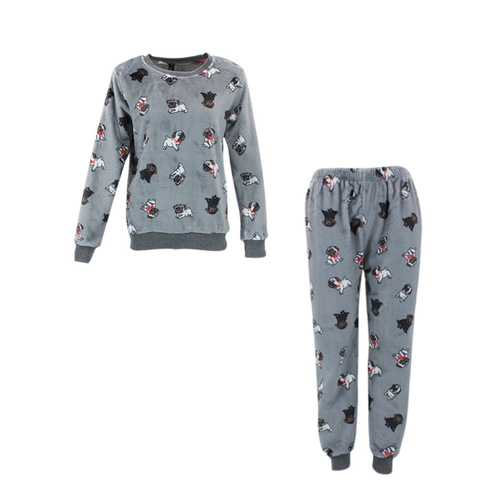 FIL Women's Plush 2pc Set Pyjama Loungewear Fleece Sleepwear - Dogs/Grey [Size: 8]