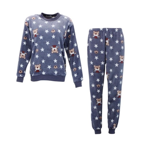 FIL Women's Plush 2pc Set Pyjama Loungewear Fleece - Teddy/Grey [Size: 8]