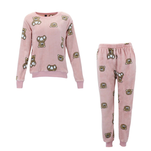 FIL Women's Plush 2pc Set Pyjama Loungewear Fleece - Teddy/Pink [Size: 8]