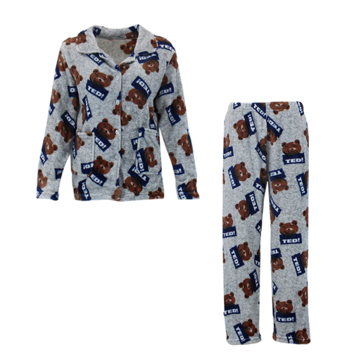 FIL Women's Supersoft Plush Fleece Pajama Set Sleepwear - Ted/Grey [Size: 8]