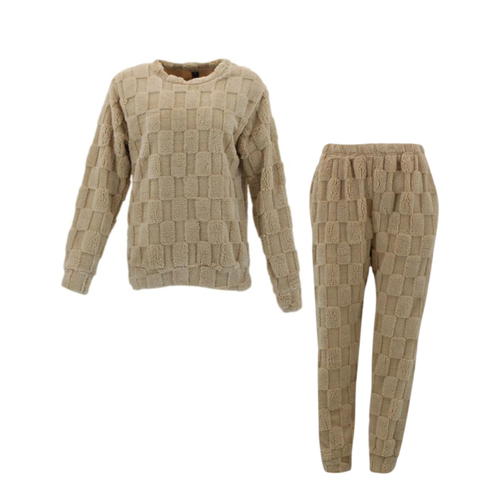 FIL Women's 2pc Set Loungewear Fleece Pajamas - Mocha [Size: 8]