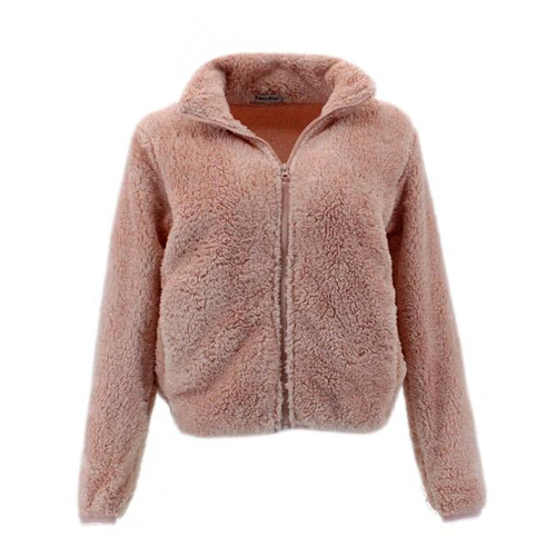 FIL Women's Sherpa Jacket Fleece Winter Warm Soft Teddy Coat - Peach [Size: 18]