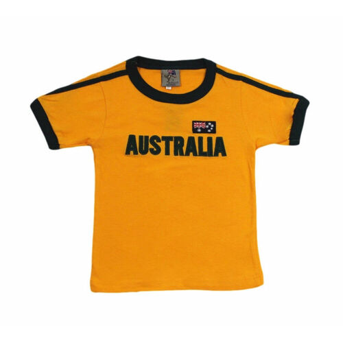 Kids Australia Day Souvenir T Shirt Cotton Embroidery Flag - Green and Gold [Size: 12]