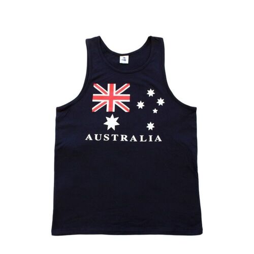 Mens Singlet T Shirt Australian Australia Souvenir Cotton - Flag/Navy [Size: L]
