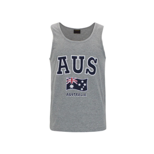 Mens Singlet T Shirt Australia Souvenir Cotton - Flag/Grey [Size: S]