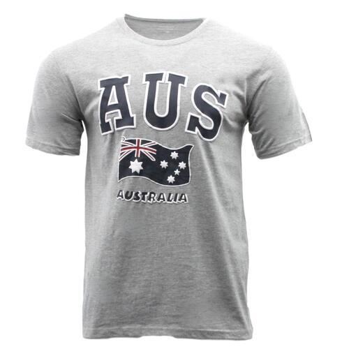 Adult T Shirt Australia Day Souvenir Gift 100% Cotton - AUS Flag/Grey [Size: S]