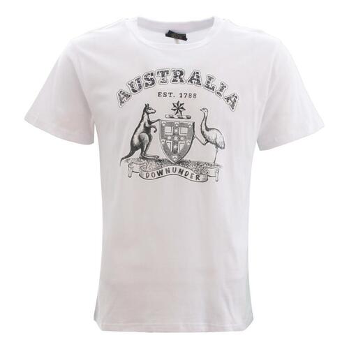 Adult T Shirt Australia Day Souvenir 100% Cotton - Coat of Arms/White [Size: XS]