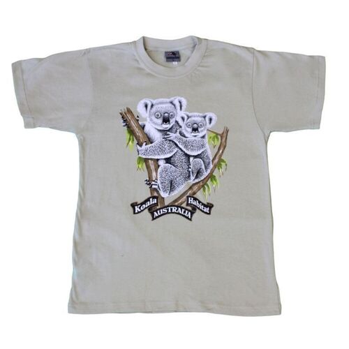 Adult T Shirt Australia Day Souvenir Gift 100% Cotton - Koala Habitat/Cream [Size: L]