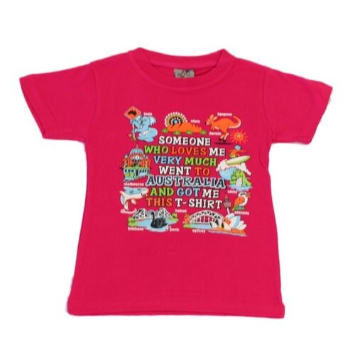 Kids Glitter T-Shirt Australia Day Souvenir Gift 100% Cotton - Someone/Hot Pink [Size: 2]