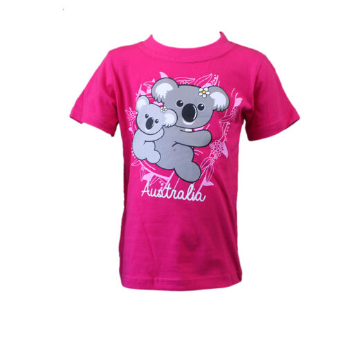 Kids T Shirt Australian Day Souvenir 100% Cotton - Hot Pink [Size: 2]
