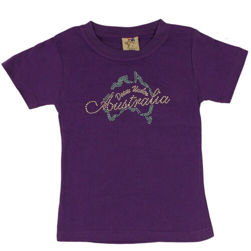 Kids Girls T Shirt Tee Australia Souvenir w Rhinstone Crystal Map/Purple [Size: 2]
