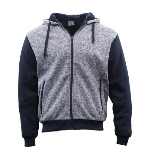 FIL Men's Two Tone Zip-Up Hoodie Thick Sherpa Jumper - Light Grey/Navy [Size: S]