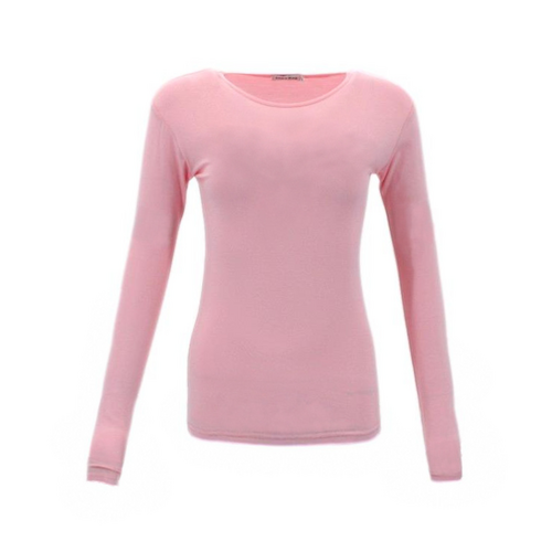 FIL Women's Long Sleeve Crew Neck Soft Stretch Plain Tee - Pink [Size: 8]