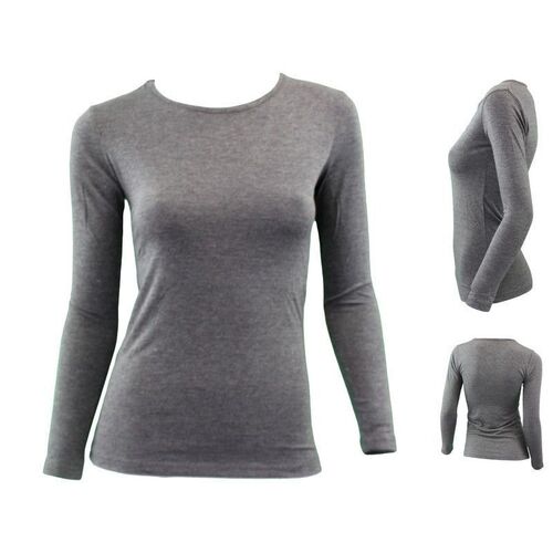 FIL Women's Long Sleeve Crew Neck Soft Stretch Plain Tee - Steel Grey [Size: 8]