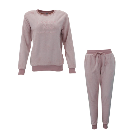 FIL Women's 2pc Set Velvet Fleece Loungewear - L'AMOUR - Dusty Pink [Size: 8]