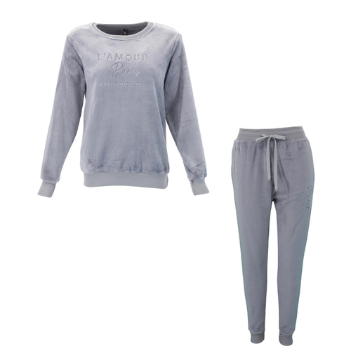 FIL Women's 2pc Set Velvet Fleece Loungewear - L'AMOUR - Grey [Size: 10]