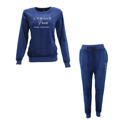 FIL Women's 2pc Set Velvet Fleece Loungewear - L'AMOUR - Navy [Size: 10]