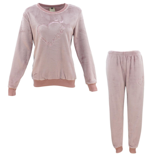 Women's Plush Fleece 2pc Set Loungewear Pyjamas - Heart - Dusty Pink [Size: 12]