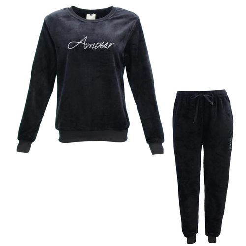 FIL Women's Plush Fleece 2pc Set Loungewear Pyjamas - Amour/Black [Size: 10]