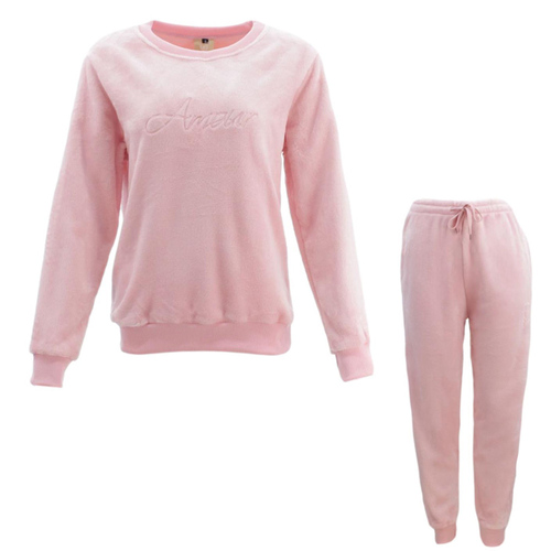 FIL Women's Plush Fleece 2pc Set Loungewear Pyjamas - Amour/Light Pink [Size: 14]