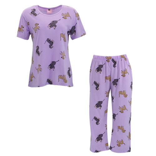 FIL Women's Short Sleeve 3/4 Pyjama Set - Dachshunds/Purple [Size: 8]