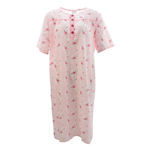Women's Ladies Thin Cotton Nightie Night Gown Pajamas Pyjamas Sleepwear - Pink [Size: 12]