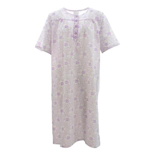 Women's Ladies Thin Cotton Nightie Night Gown Pajamas Pyjamas Sleepwear - Purple [Size: 12]