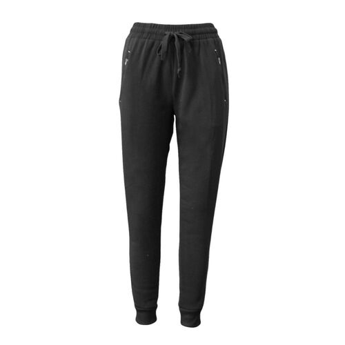 Women's Track Pants Soft Fleece Slim Cuff w Zipped Pockets - Black [Size: 10]