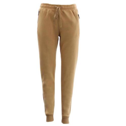 Women's Track Pants Soft Fleece Slim Cuff w Zipped Pockets - Caramel [Size: 8]
