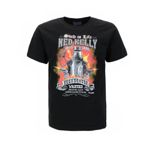 Ned Kelly - Adult T Shirt Australian Souvenir 100% Cotton -Flames [Size: M]