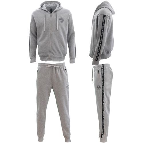 FIL Men's Fleece Zip up Hoodie Tracksuit Set - BROOKLYN/Light Grey [Size: S]